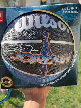 Wilson Black and Blue Jordan Signature Basketball with Orange Accents